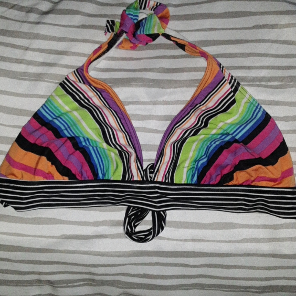 Multi-colored striped bikini top